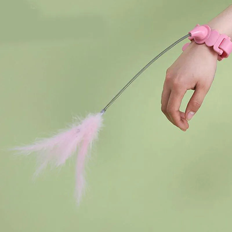 Lazy Feather funny cat stick with feather attachment, PTE cat teaser in pink or blue