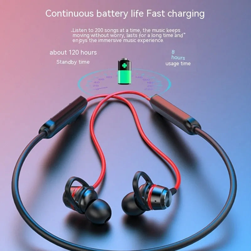 Wireless Bluetooth magnetic double-ear extra bass headphones in Black with V5.0 technology
