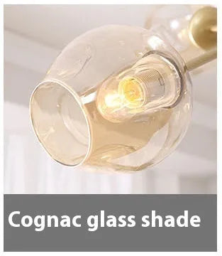Nordic branch ceiling lamp with iron frame and glass shades, 220V LED, black or gold, 3 to 10 heads