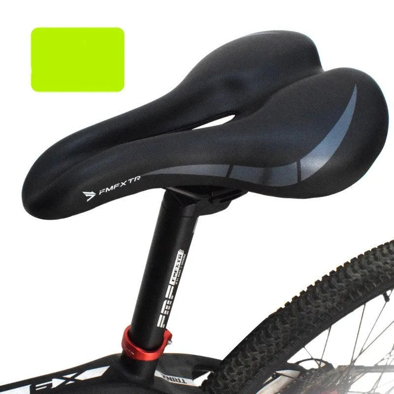 Breathable PU leather bicycle seat cushion with hollow design, dimensions 270mm by 180mm.