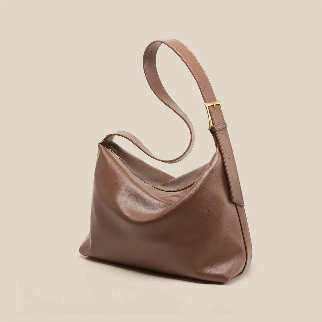 Soft collapse large capacity one shoulder PU tote bag, horizontal square shape, with stitching and contrast colour details, available in five colours including brown and black, 35x16.5x25cm.