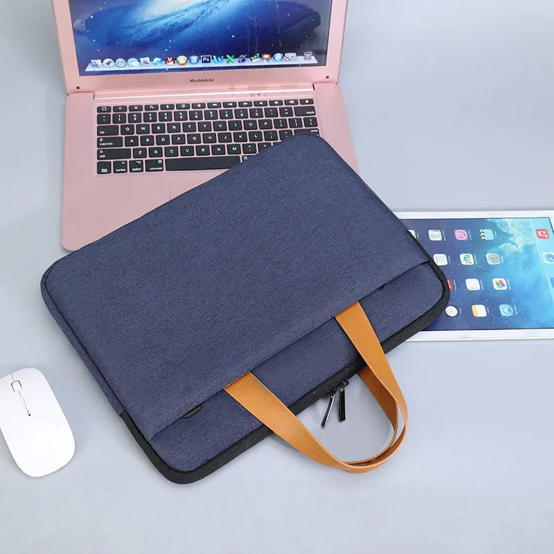 Fashion lightweight Oxford laptop bag horizontal square men's handbag in blue with zipper closure