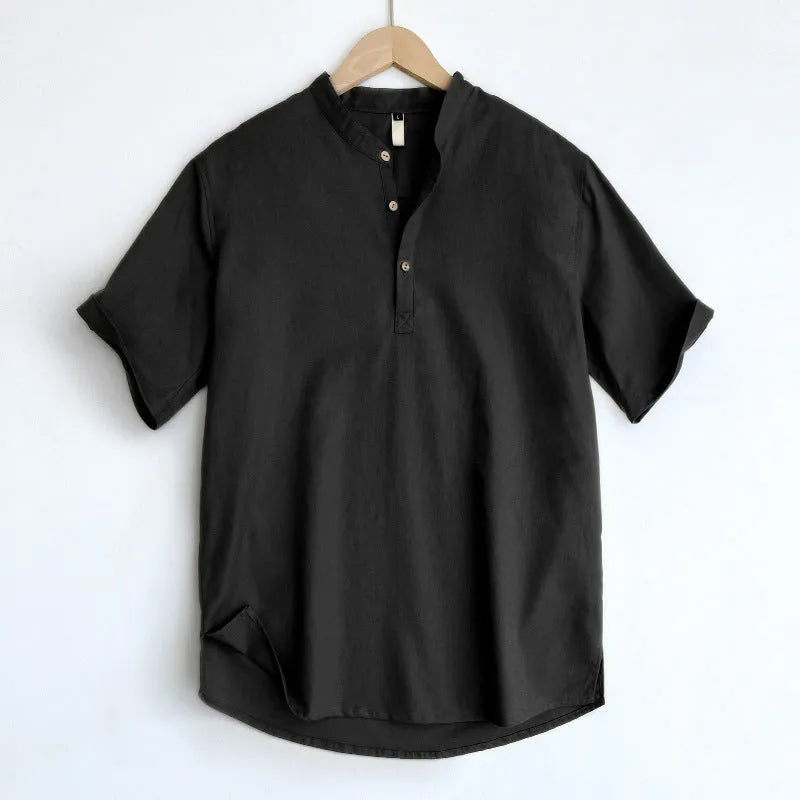 Men's thin linen short sleeve T-shirt in solid colours with extended sizing options