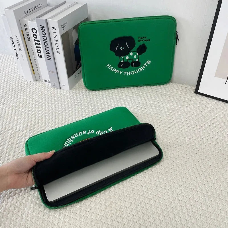 Green cat pattern laptop inner bag protective case with super soft lining