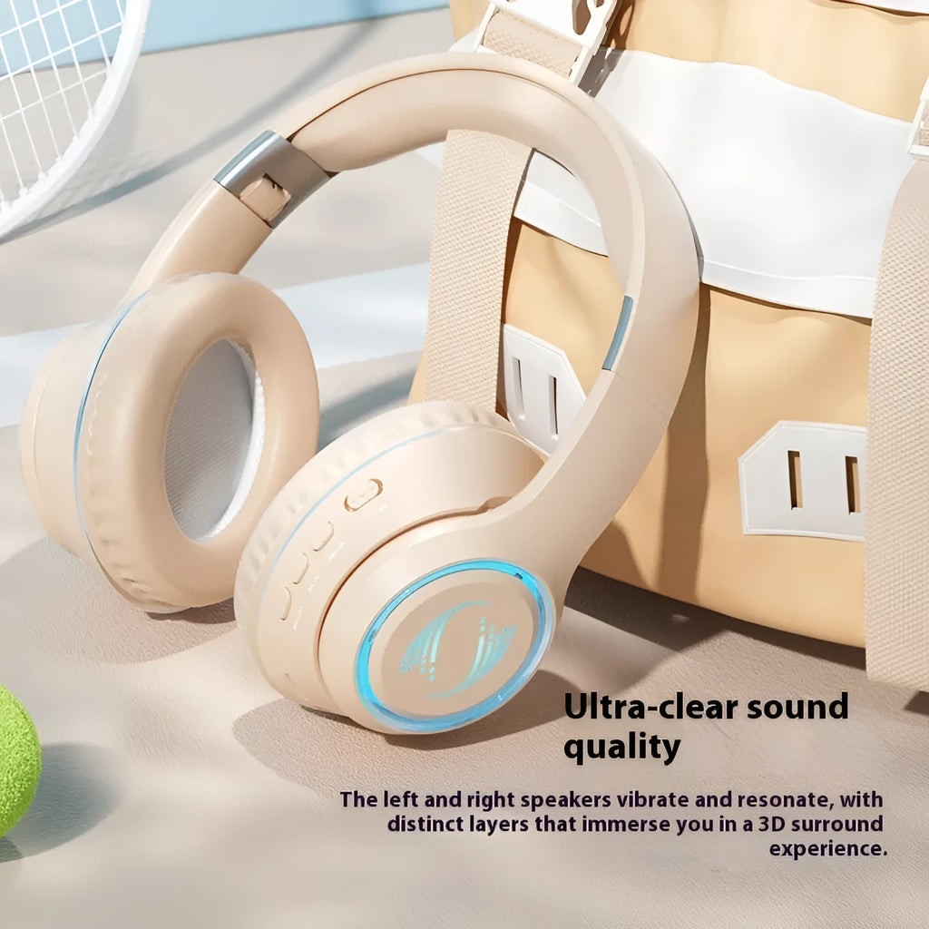 Wireless Bluetooth headset with subwoofer, noise reduction, breathing light, silicone head-mounted, available in multiple colours