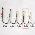 Pack of 10 spring rubber band sea fishing hooks for live shrimp, barbed points, sizes No 2 to No 5/0