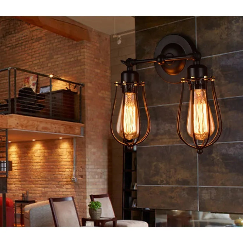 Retro industrial iron wall lamp double head style for corridor staircase aisle