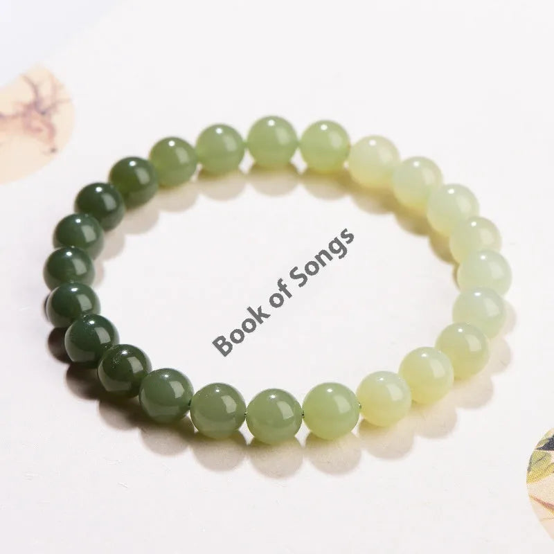 Natural clear water Hetian jade bracelet with gradient colour round or barrel beads