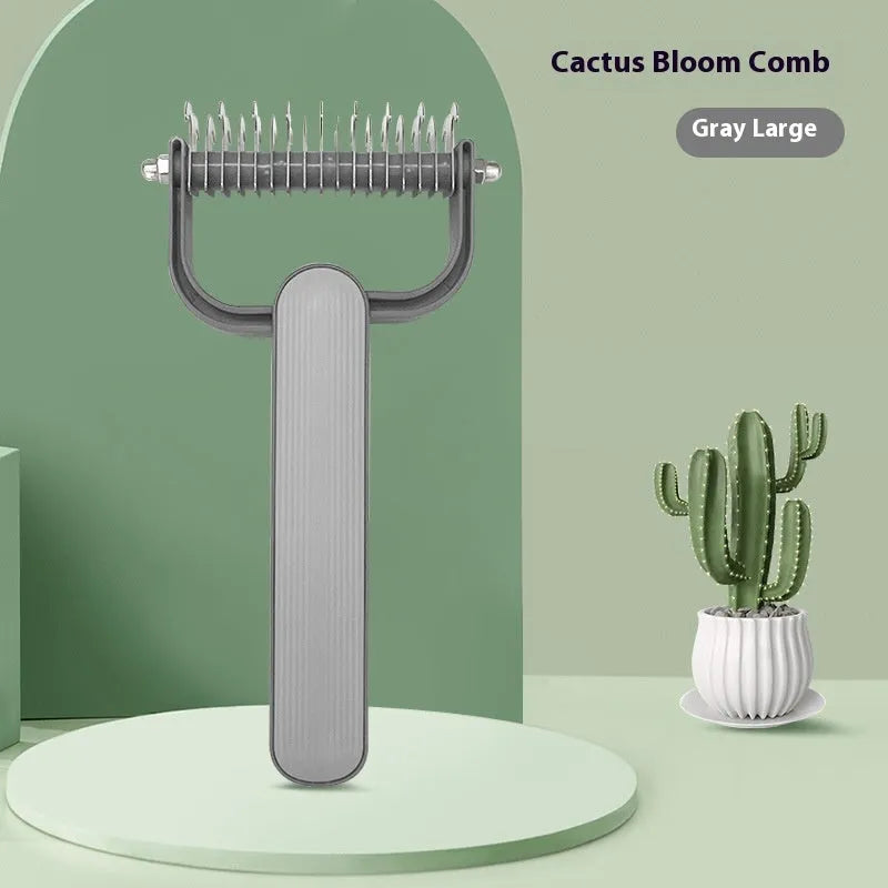 Green or grey handled dog detangling comb with stainless steel teeth, shown in small and large size options.