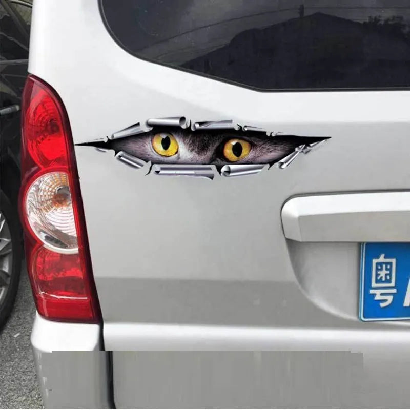 3D Tiger Eye pattern car bumper sticker measuring 35cm long on vehicle door