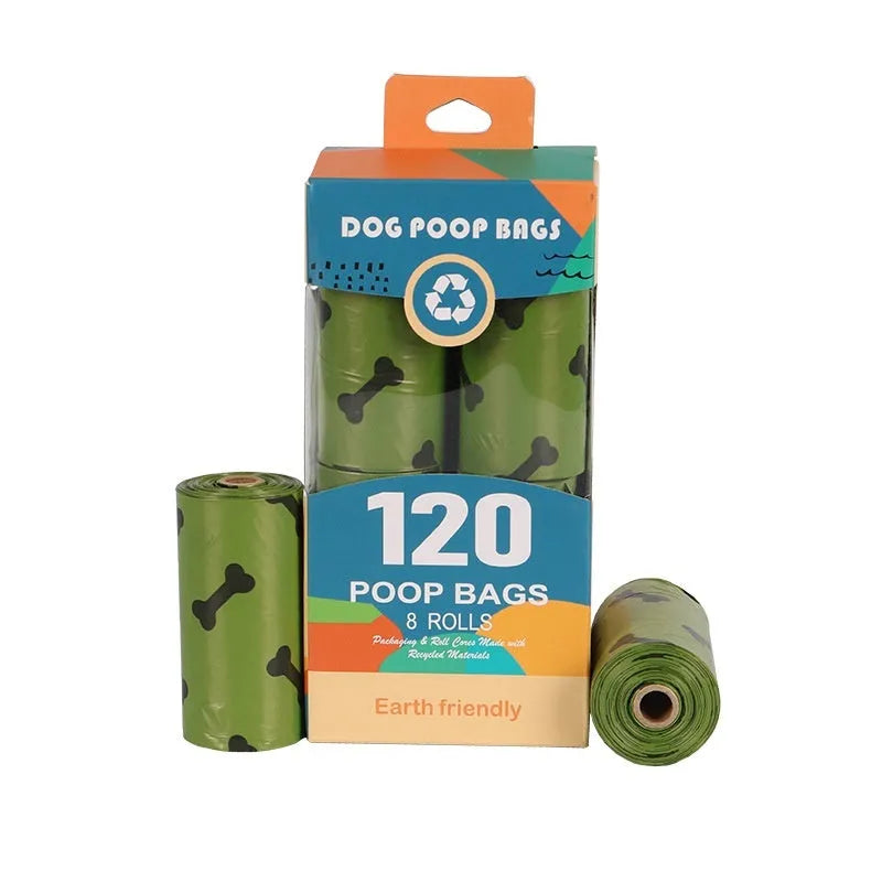 Army green degradable dog poop bags with black bone print, 23x33cm size