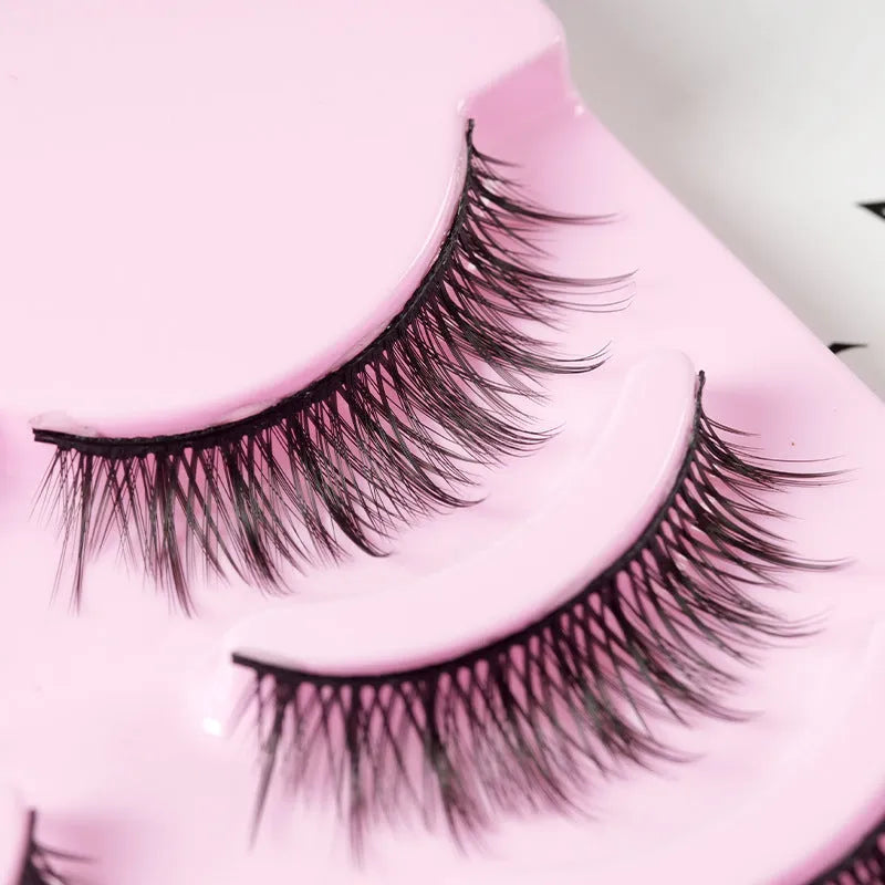 Manga cosplay false eyelashes in natural wispy styles 007, 008, and 009 with black plastic terriers