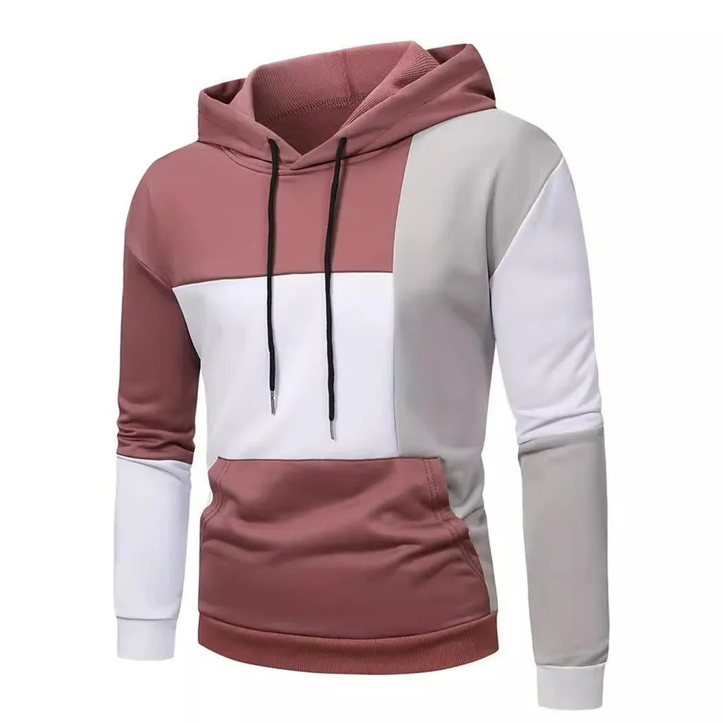 Men's slim fit hooded sweater with 3D colour matching pattern, polyester, long sleeves