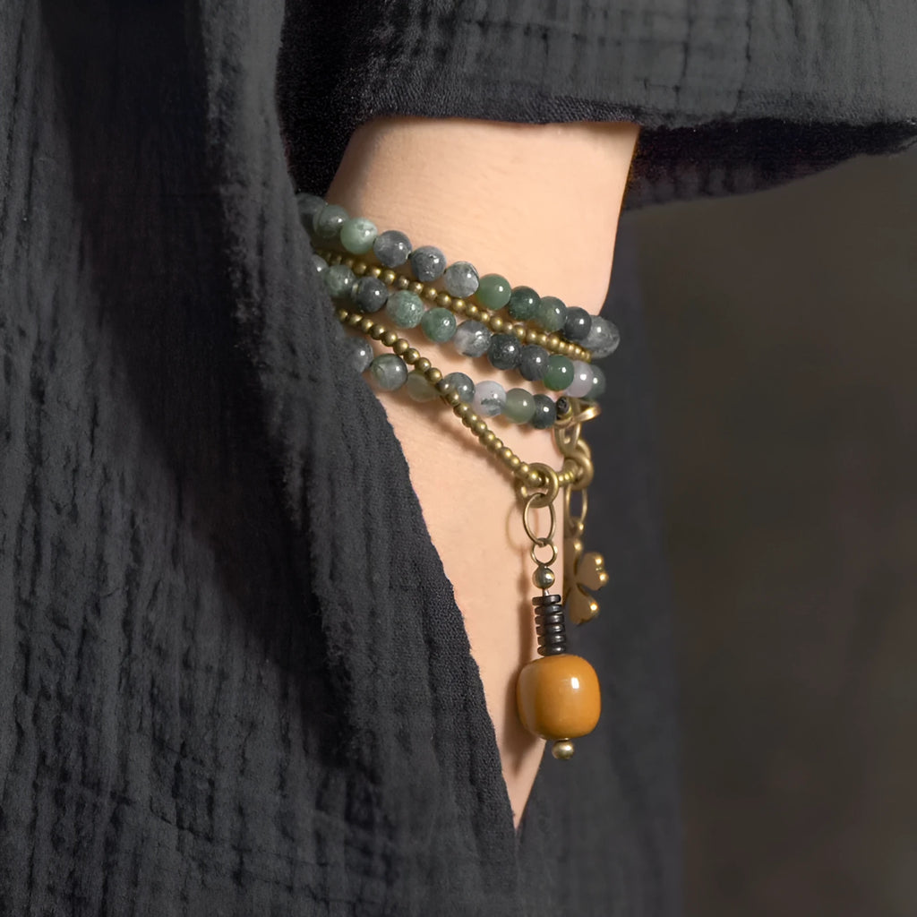 Ethnic style multi-layered children's bracelet with natural crystal beads in traditional design