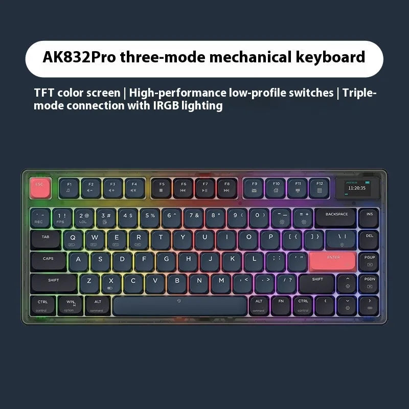 Ajazz AK832PRO three-mode mechanical keyboard with colour screen in green or tea colour options