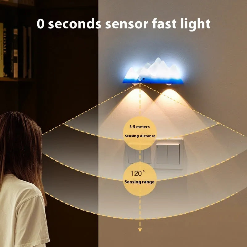 Snow Mountain sensor chargeable night lamp with remote control in modern simplicity style on a bedside table