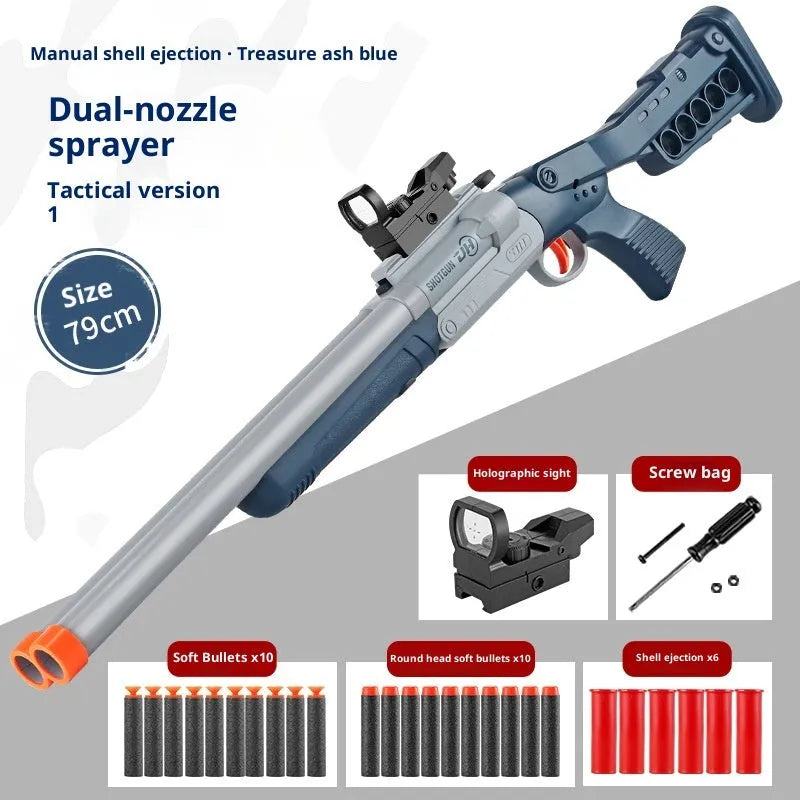 Double-barreled S686 shell-ejecting soft bullet toy gun in plastic foldable design for youth