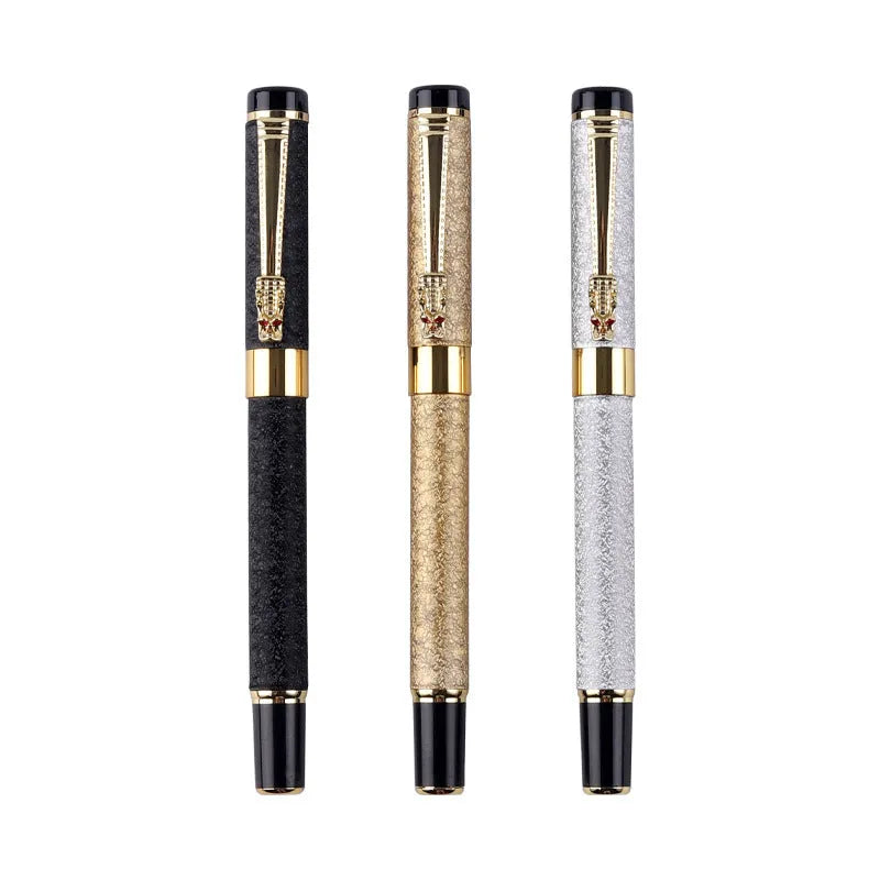 Metal fountain pen with iridium nib in black, gold, purple, or white, available in 0.38, 0.5, and 0.8 nib sizes.