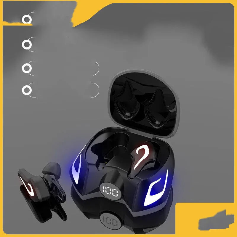 Colourful Ears black wireless gaming earbuds with in-ear design and Bluetooth 5.0.