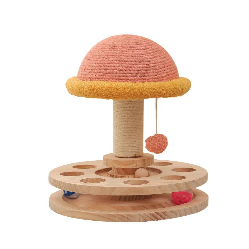 Solid wood turntable cat toy with sisal grinding claw and pillars in Hot Wheels colour