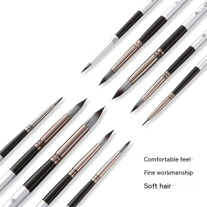 10-piece nylon hair brush set with wooden handles, silver gray rod detail, and round front tips, 20-23cm long