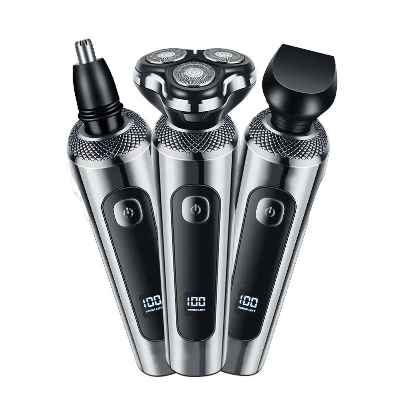 Digital display USB rechargeable beard scraper with a fully washable black body and floating cutter head.