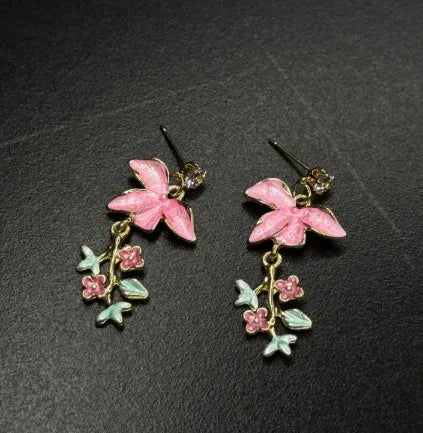 Zinc alloy women's earrings with Chinese style geometric petal designs in electroplated colours