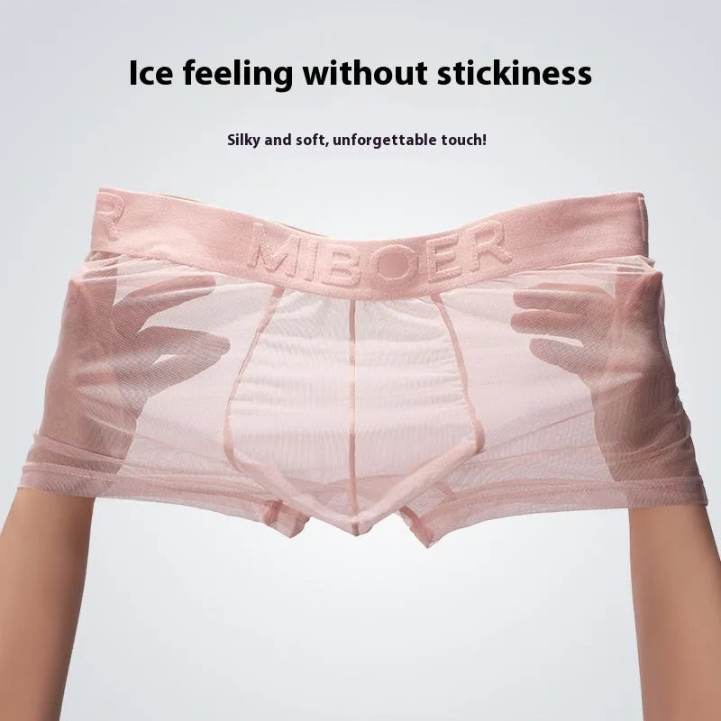 Men's thin polyester boxer shorts in six colours with quick-dry function on size chart
