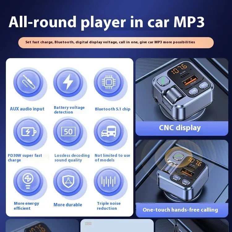 Car Bluetooth MP3 player receiver with LED display and dual USB charging ports