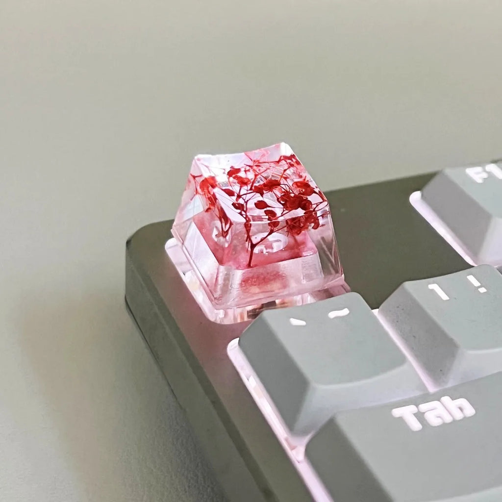 Resin transparent starry sky keycap with glitter particles on mechanical keyboard switch