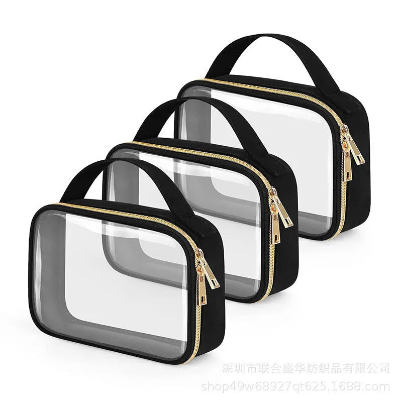 Transparent PVC wash bag for lipstick storage with chain handle in multiple colour options