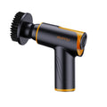 Cordless car polishing machine in black with ABS body, throwing disc, and two cloth pads