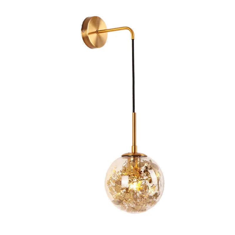 Modern glass wall lamp with LED light in gold or silver finish, shown in 15cm and 20cm sizes.