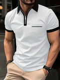 Men's loose fit short sleeve t-shirt with a chest pocket and zip trim on the front.