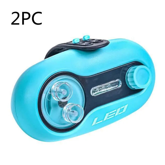 Fishing rod alarm with automatic signal lamp in blue or black colours for night fishing