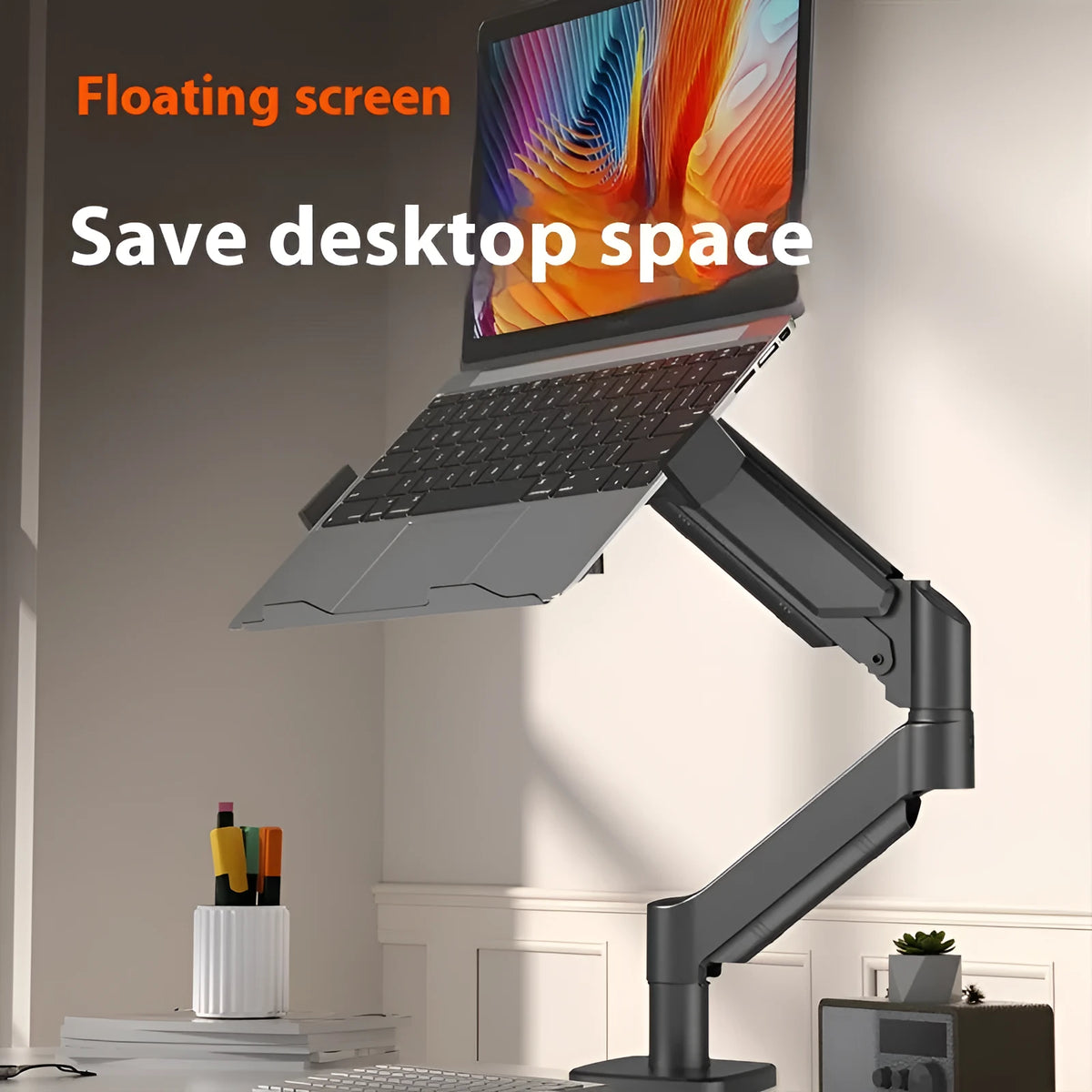 Aluminium alloy laptop support stand with suspended cooling bracket, 440mm x 330mm lifting type desk riser