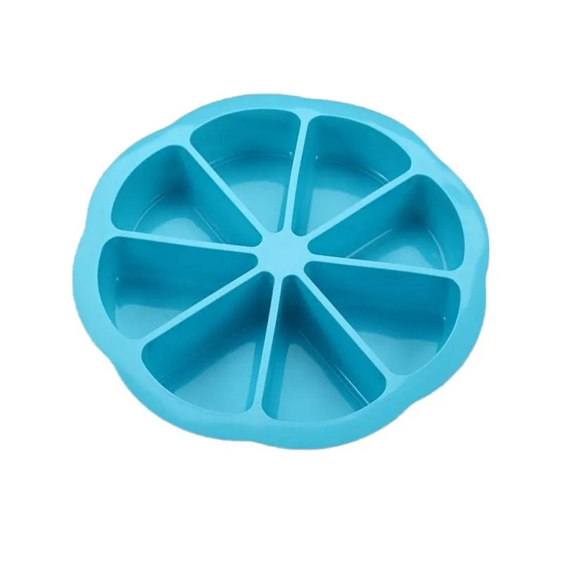 Round silicone cake mold in orange colour for baking, modern simple style, on white background
