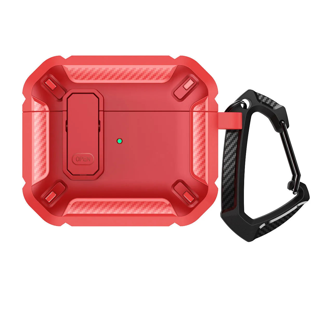 AirPods protective clamshell case in two-colour plastic with hook accessory