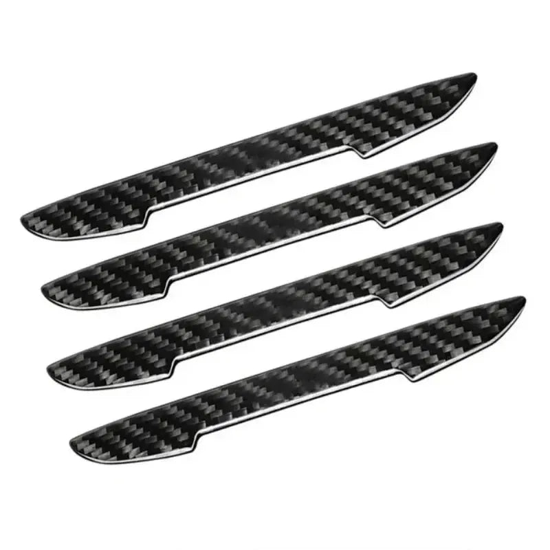 Black carbon fibre texture car door collision protection strips showing universal fit design
