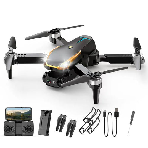 4K HD quadcopter with dual cameras, plastic body under 30cm, GPS return and headless mode features