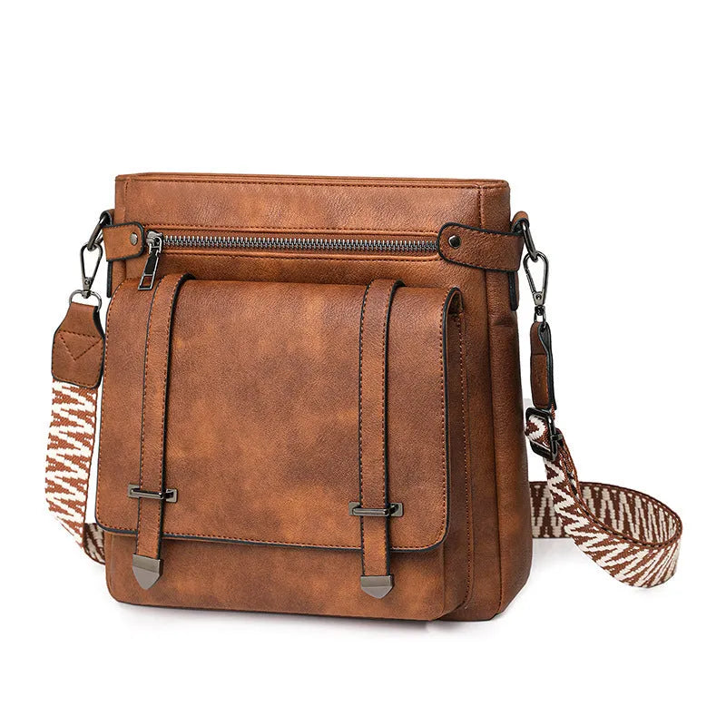 Women's PU large capacity multi-pocket bucket bag in two-tone coffee for leisure travel