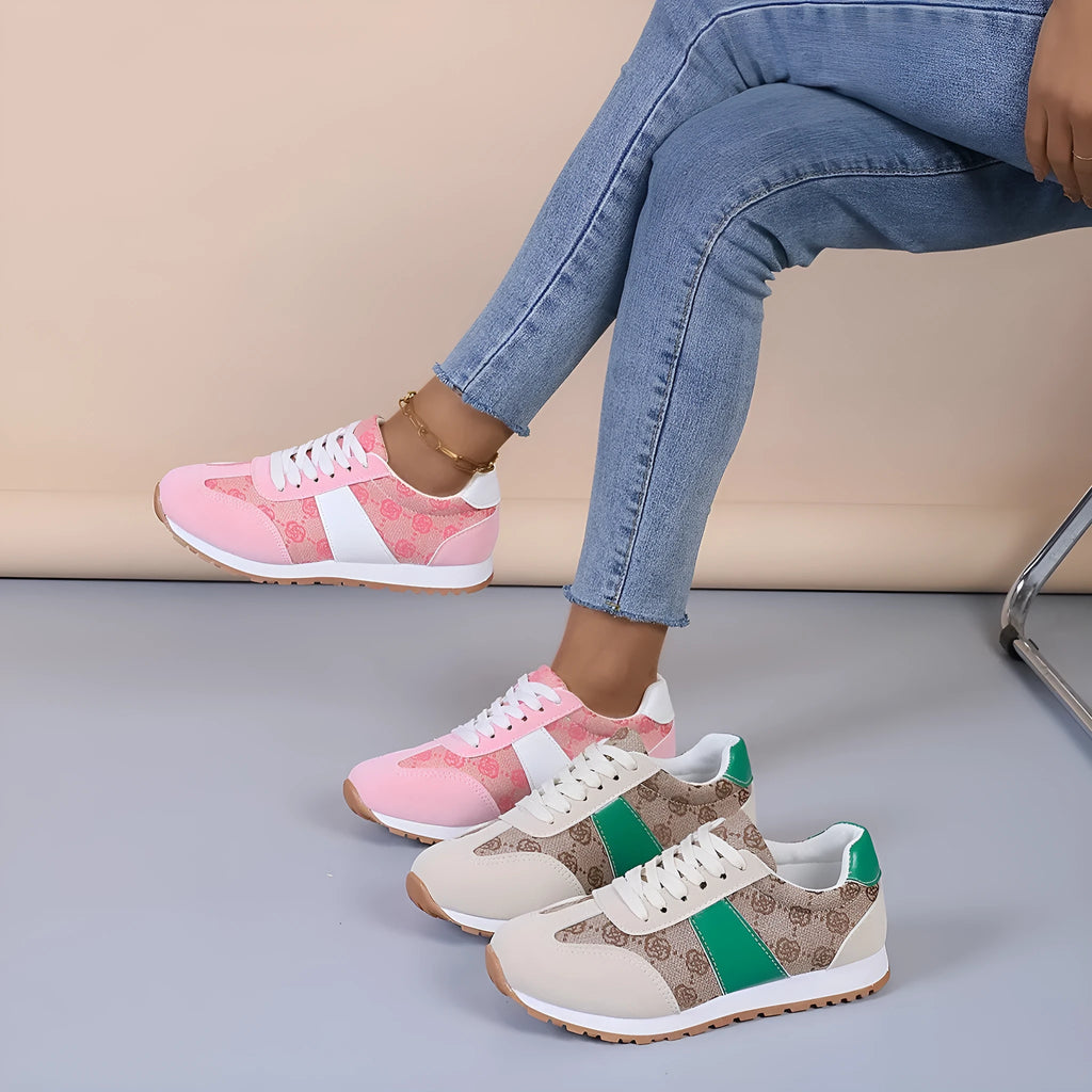 Women's khaki casual lace-up shoes with shallow open toe, cross-strap detail, and flat rubber sole