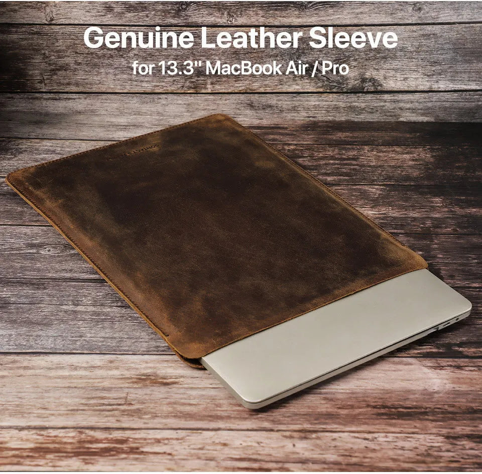 Brown Crazy Horse leather laptop bag for MacBook Pro 13.3, horizontal style