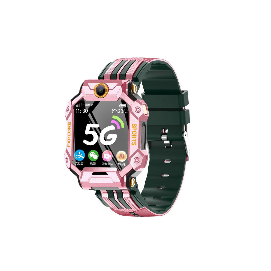 64G full netcom video phone watch with dual camera rotating model, black silicone band, 1.4-inch screen
