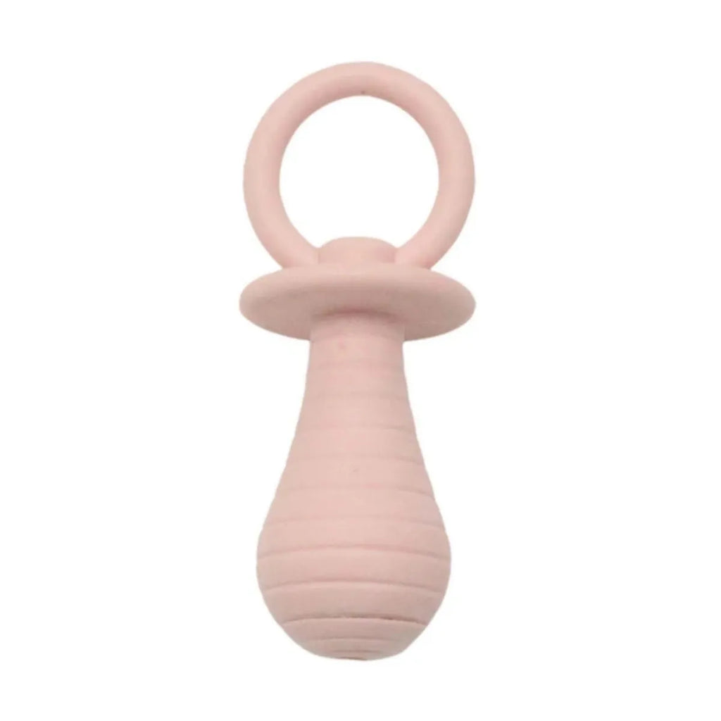 Set of four TPR rubber pet pacifier chew toys with squeakers in blue, gray, green and pink colours