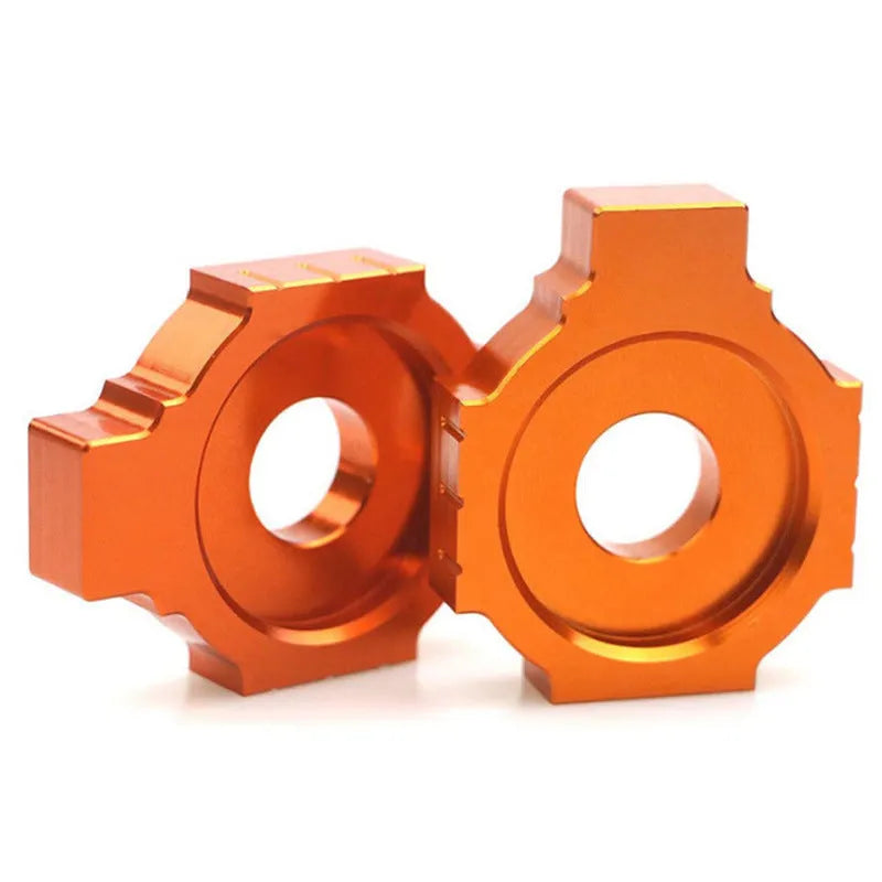Orange anodised aluminium adjuster screws for KTM DUKE motorcycle rear forks