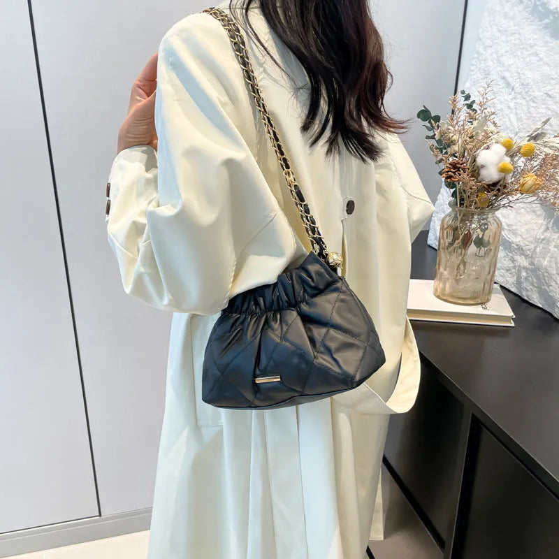 Diamond embroidery thread women's chain shoulder bag in PU leather bucket shape