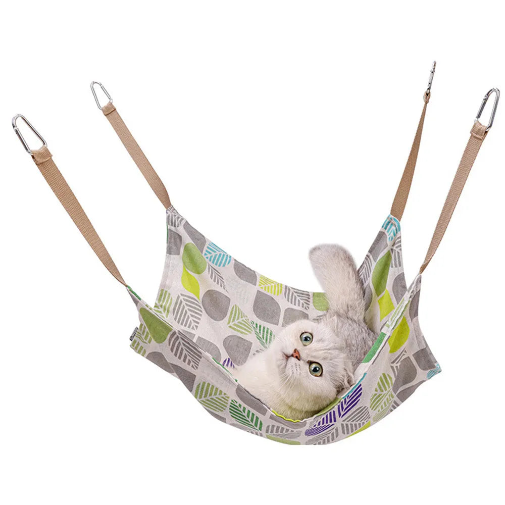 Cotton linen cat hammock bed measuring 47x47cm with hanging hook in multicolour design