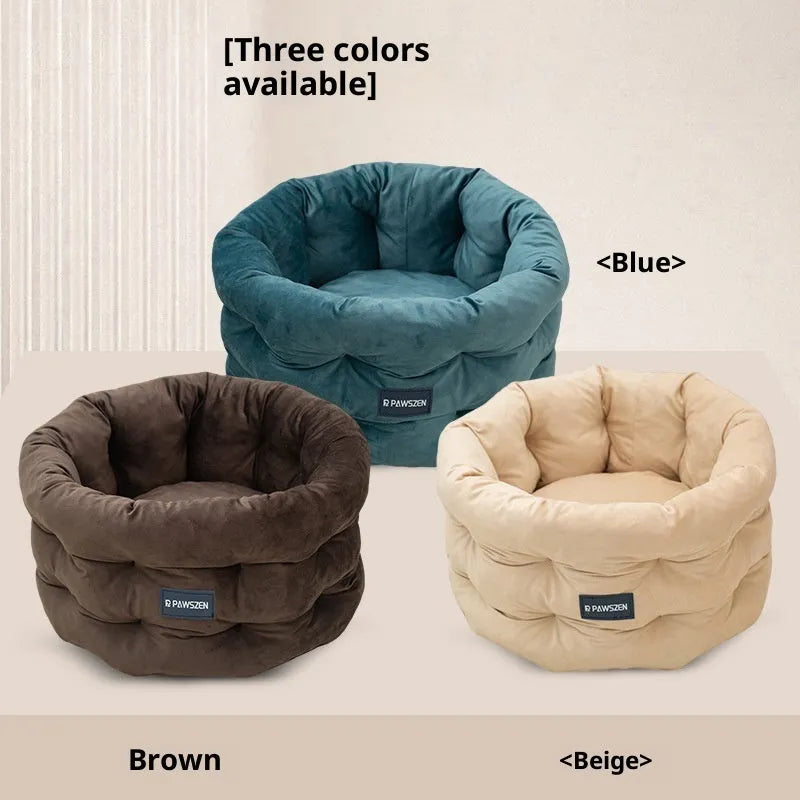 Winter warm cloth cat pet bed in medium 48x26cm or large 55x28cm, cage-friendly, emerald blue, khaki or beige
