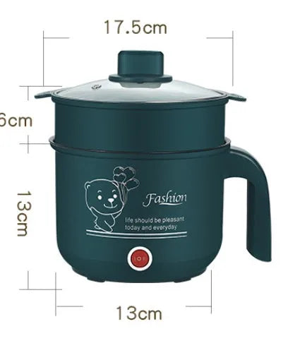 Emerald green multifunctional electric cooker with stainless steel liner, 1.8L capacity, on a kitchen counter